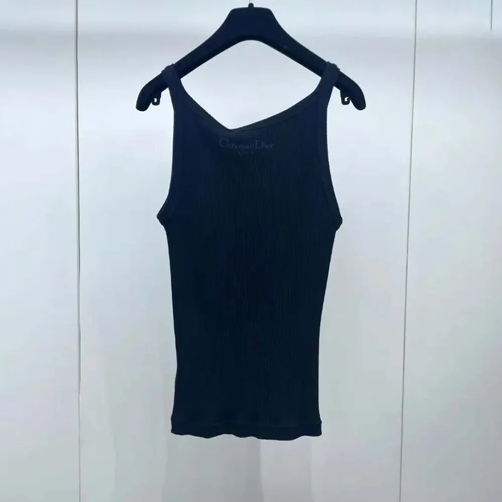 Dior Tank Top Black Ribbed Cotton Jersey for Women Dior Tank Top Black Ribbed Cotton Jersey for Women
