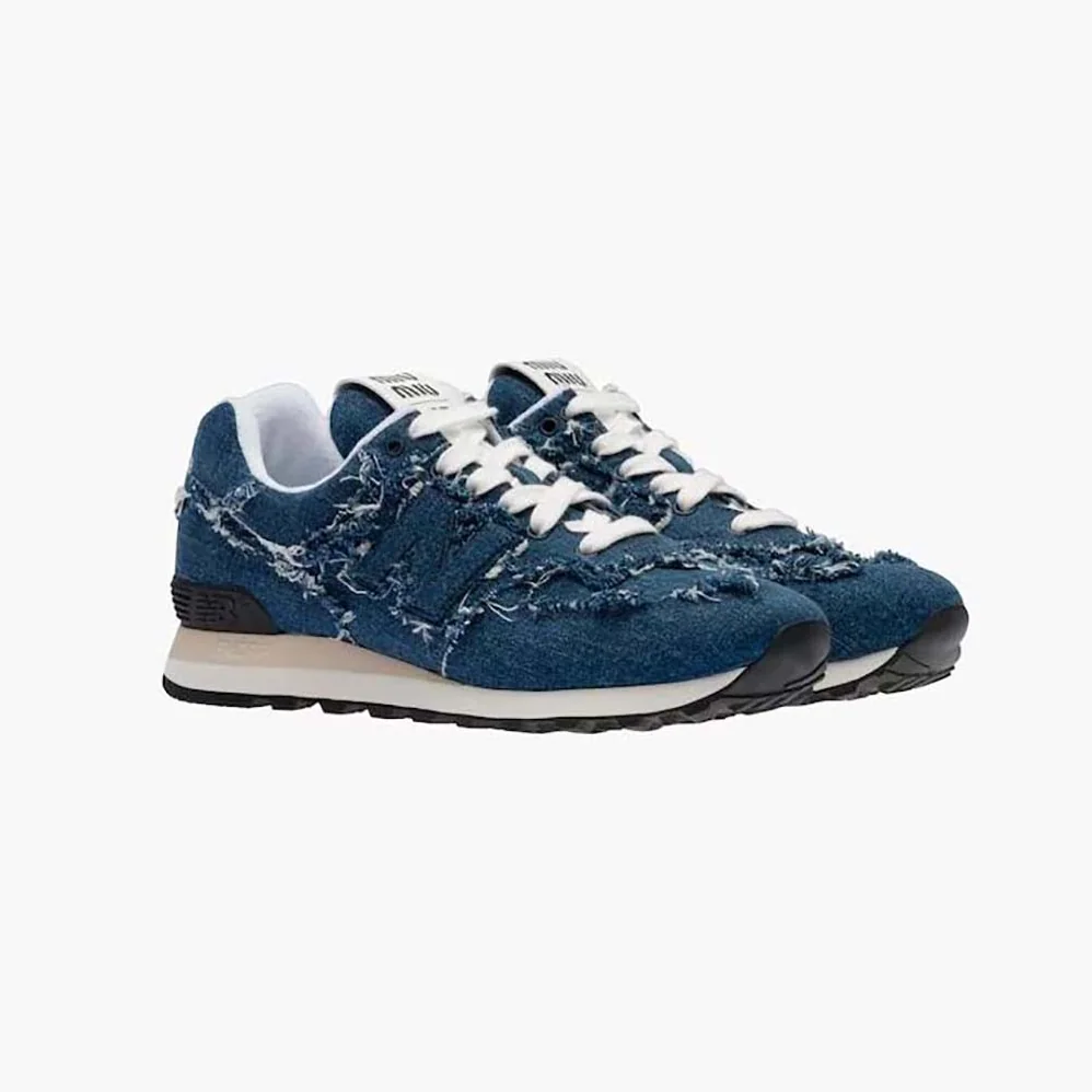 Miu Miu New Balance 574 x Miu Miu Denim Sneakers for Women in Blue Miu Miu New Balance 574 x Miu Miu Denim Sneakers for Women in Blue