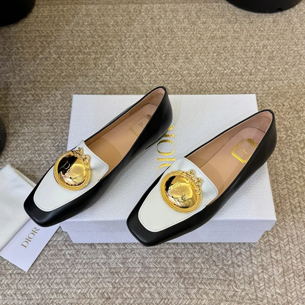 Dior Médaillon Loafer Black and White Lambskin for Women Dior Médaillon Loafer Black and White Lambskin for Women