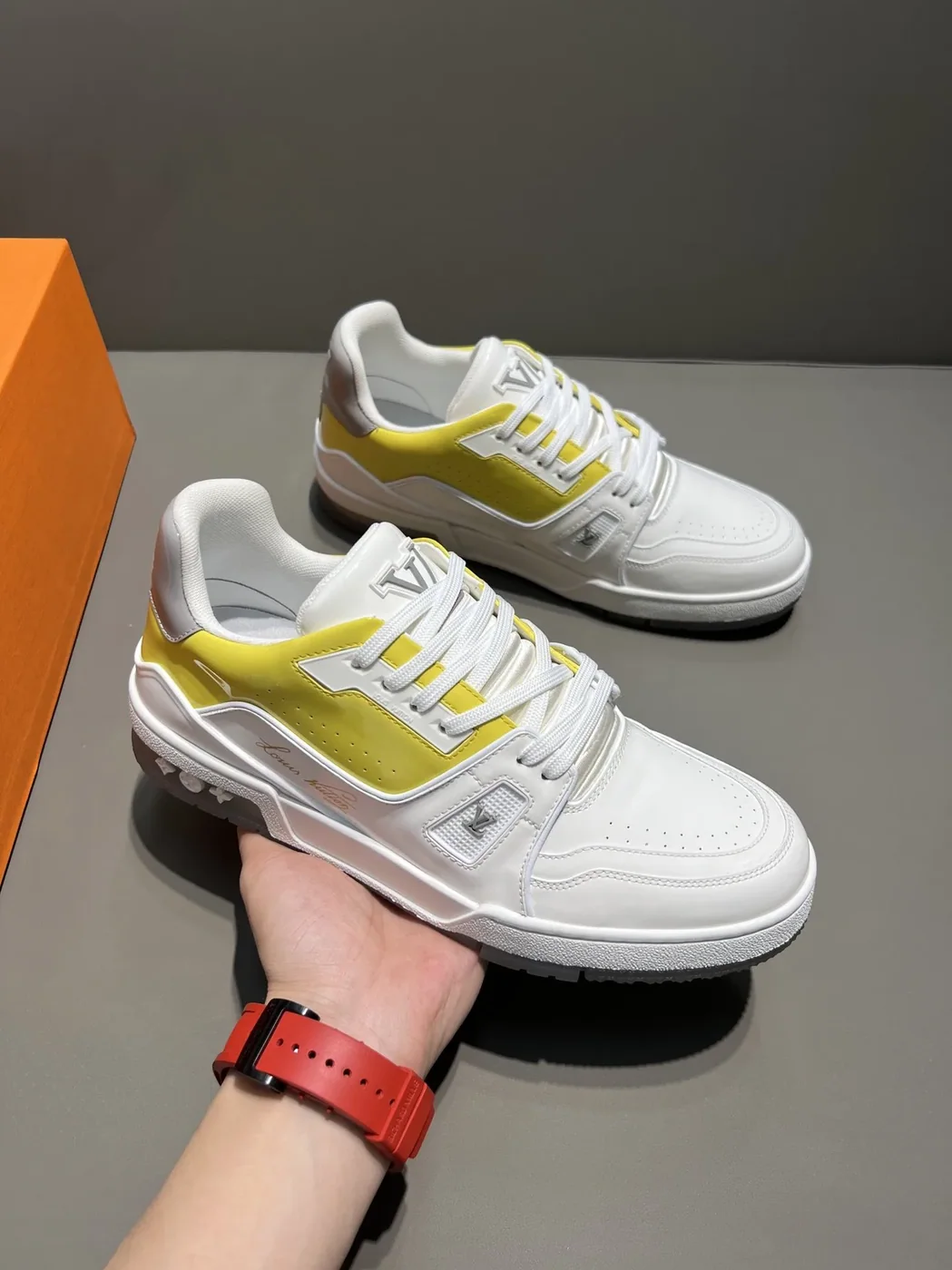 Louis Vuitton Trainer Sneaker White in Yellow Virgil Abloh Louis Vuitton Trainer Sneaker White in Yellow Virgil Abloh