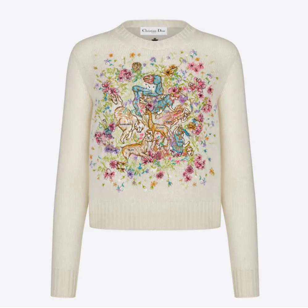Dior Chez Moi Sweater Ecru Cashmere Intarsia Knit with Multicolor D for Women in Constellation Motif Dior Chez Moi Sweater Ecru Cashmere Intarsia Knit with Multicolor D for Women in Constellation Motif