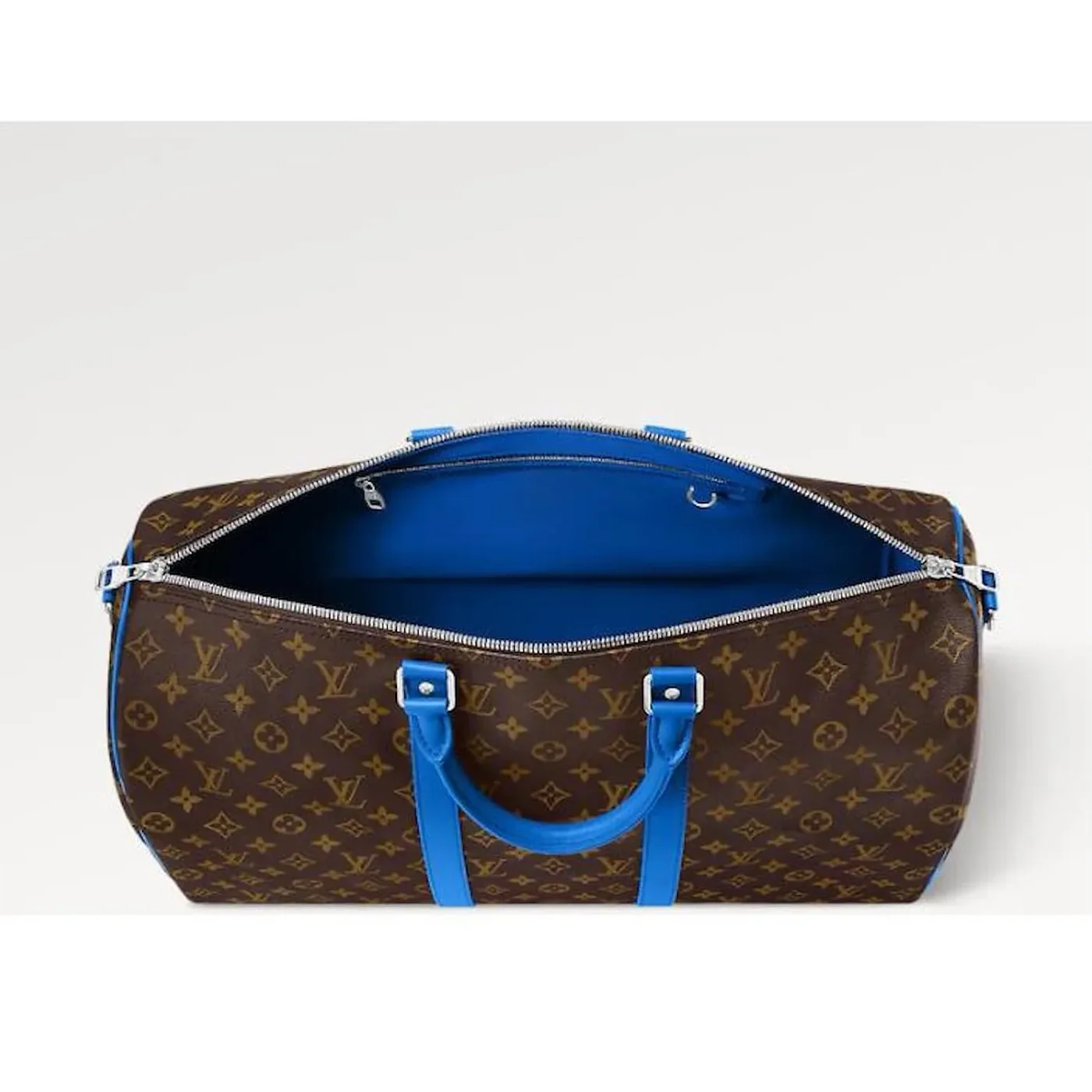 Louis Vuitton Keepall Bandouliere 50 Travel Bag in Brown/ Blue Silver Hardware Louis Vuitton Keepall Bandouliere 50 Travel Bag in Brown/ Blue Silver Hardware