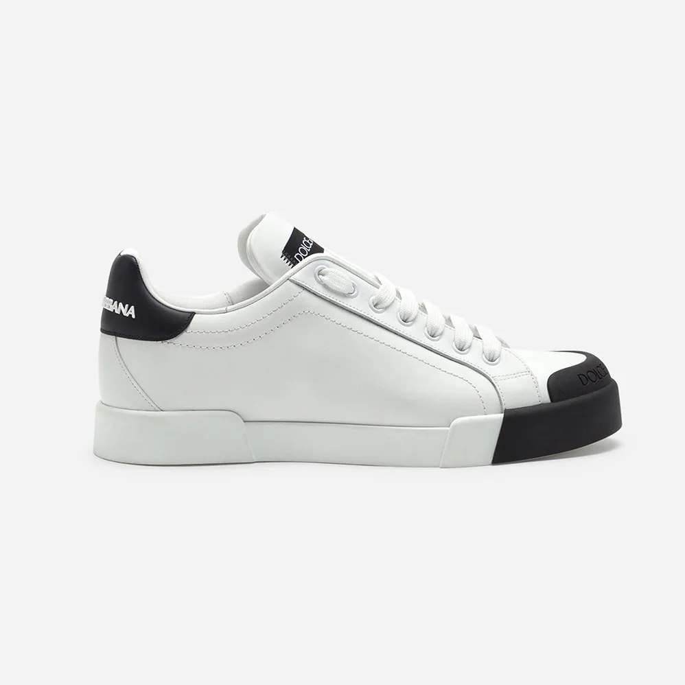 Dolce Gabbana D&G Portofino Sneakers in Nappa Leather and Rubber Toe-Cap for Women in Black