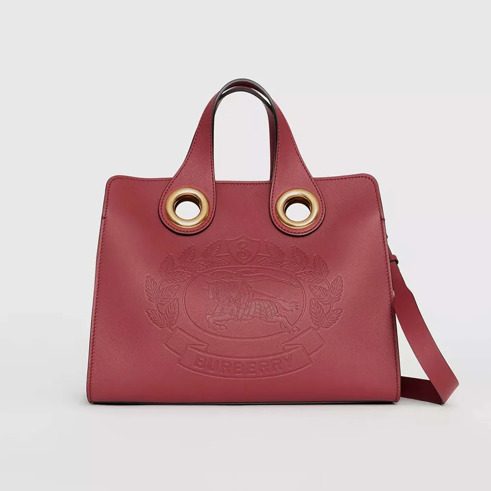 Burberry The Leather Crest Grommet Detail Tote for Women in Red