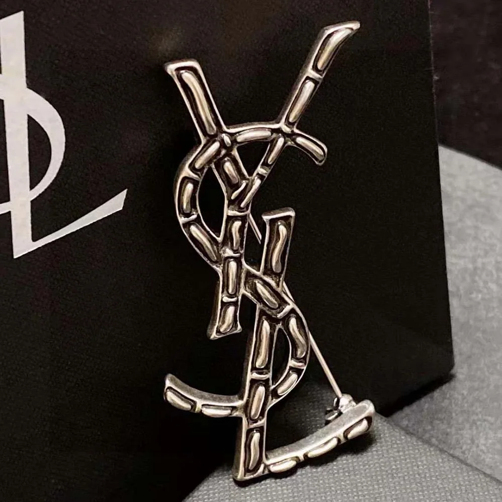 Saint Laurent YSL Opyum YSL Crocodile Brooch in Silver Brass for Women