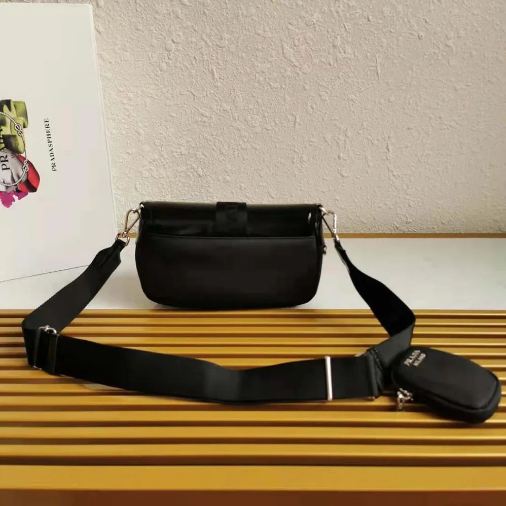 Prada Pocket Nylon and Brushed Leather Bag for Women in Black Prada Pocket Nylon and Brushed Leather Bag for Women in Black