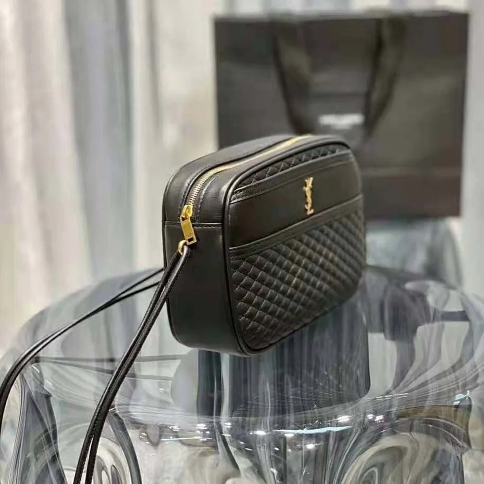 Saint Laurent YSL Victoire Camera Bag in Quilted Lambskin for Women in Black