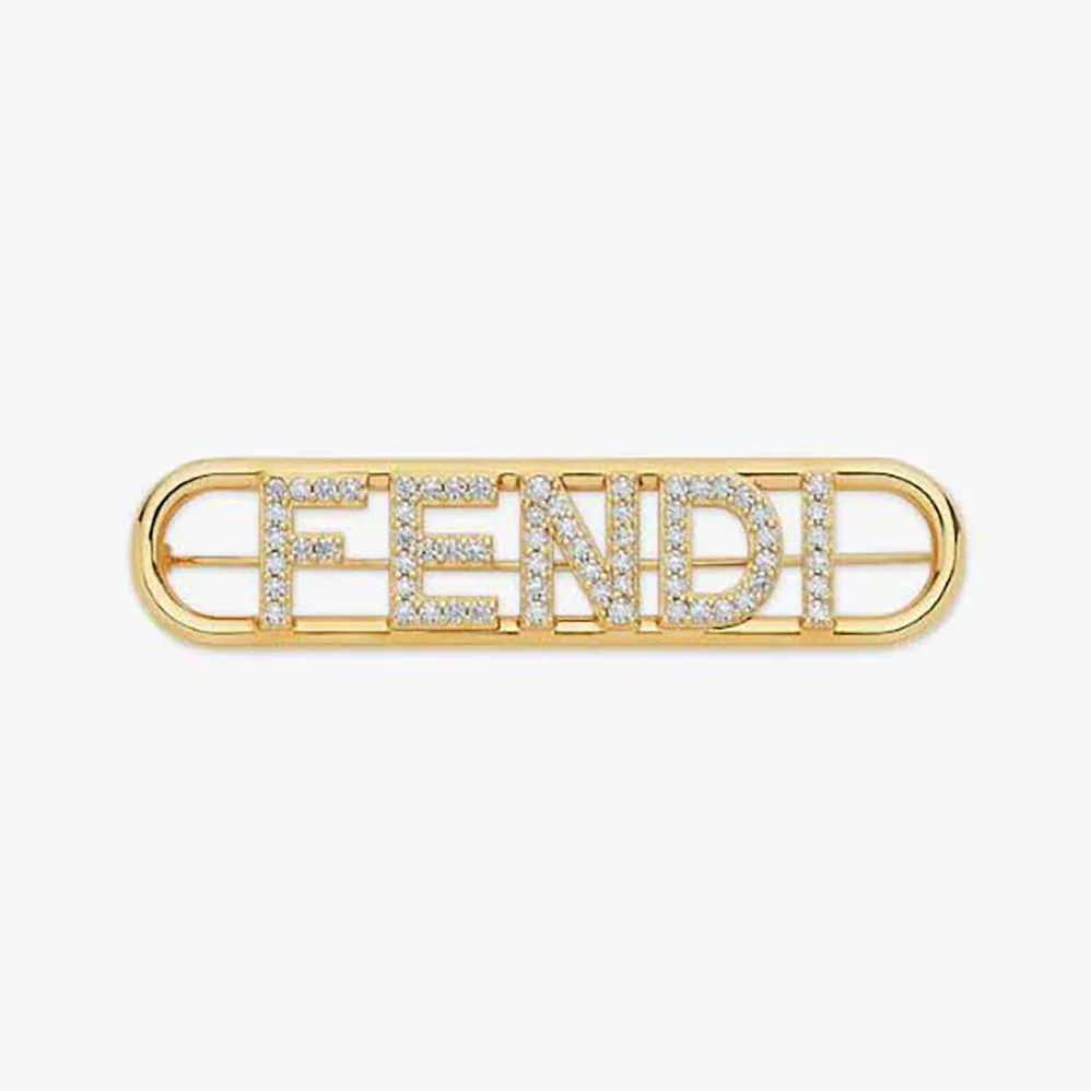 Fendi Fendigraphy Brooch Gold Coloured for Women Fendi Fendigraphy Brooch Gold Coloured for Women