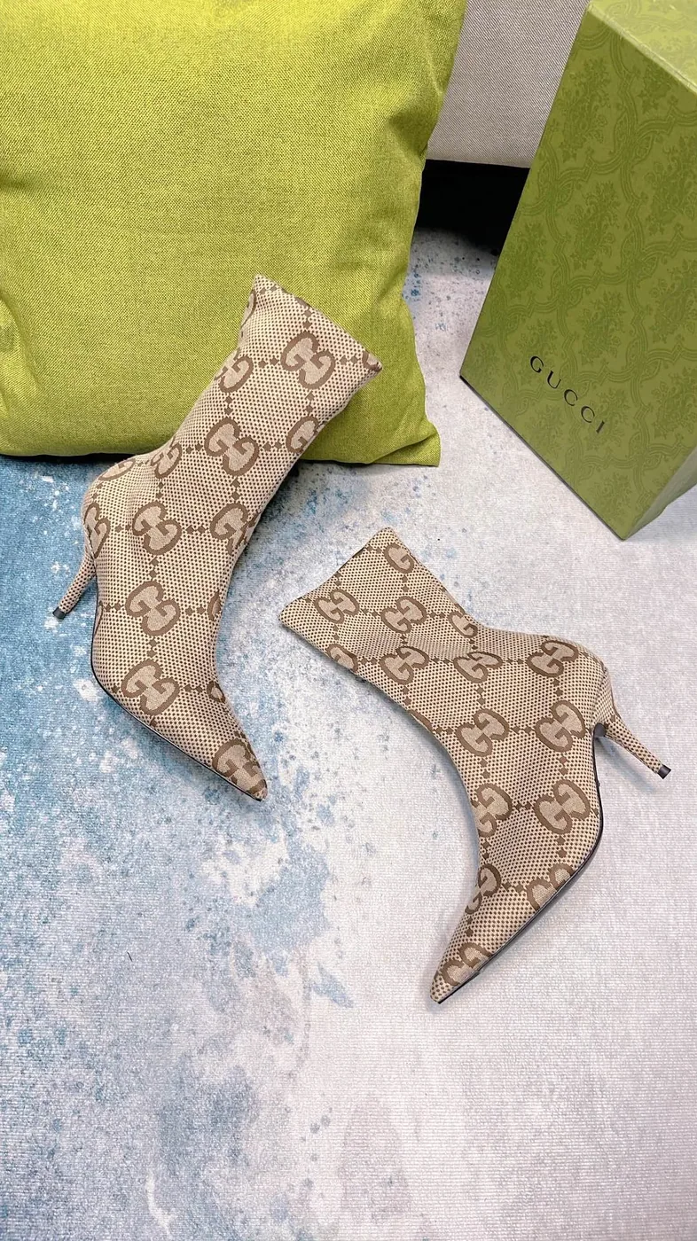 Gucci Lisa Monogram Canvas Ankle Boots Beige for Women Gucci Lisa Monogram Canvas Ankle Boots Beige for Women