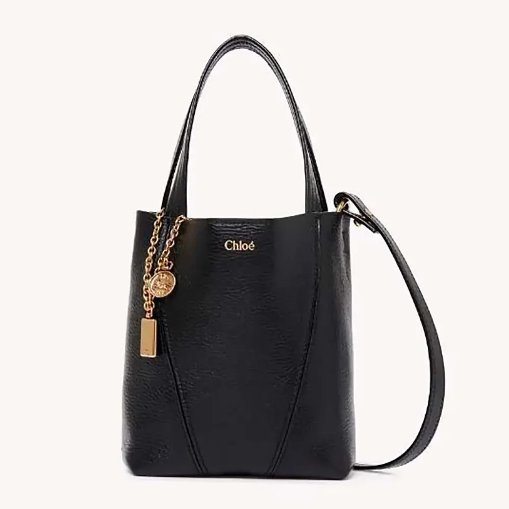 Chloe Small Chloé Spin Tote Bag in Grained Leather for Women in Black Chloe Small Chloé Spin Tote Bag in Grained Leather for Women in Black