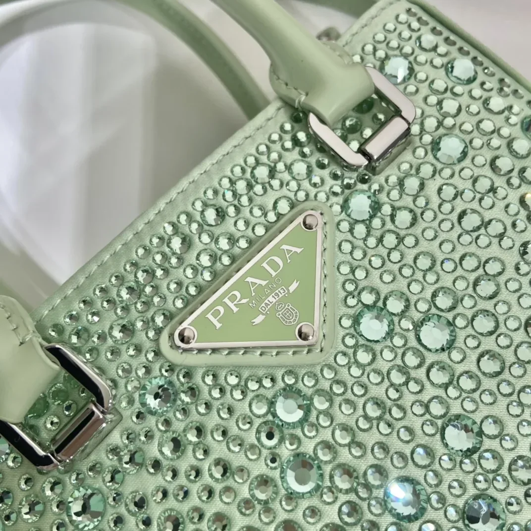 Prada Small Satin Tote Bag With Crystals Gold