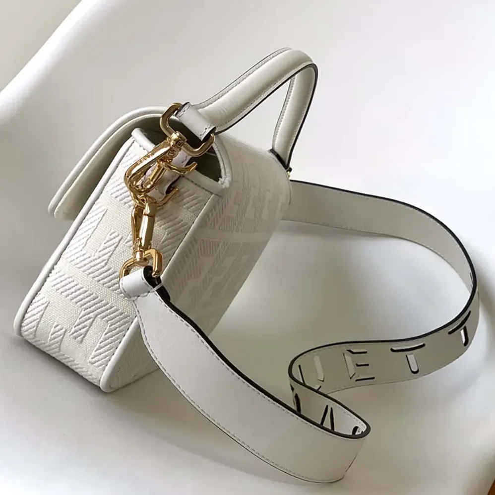 Fendi Baguette White Denim Bag with FF Embroidery for Women
