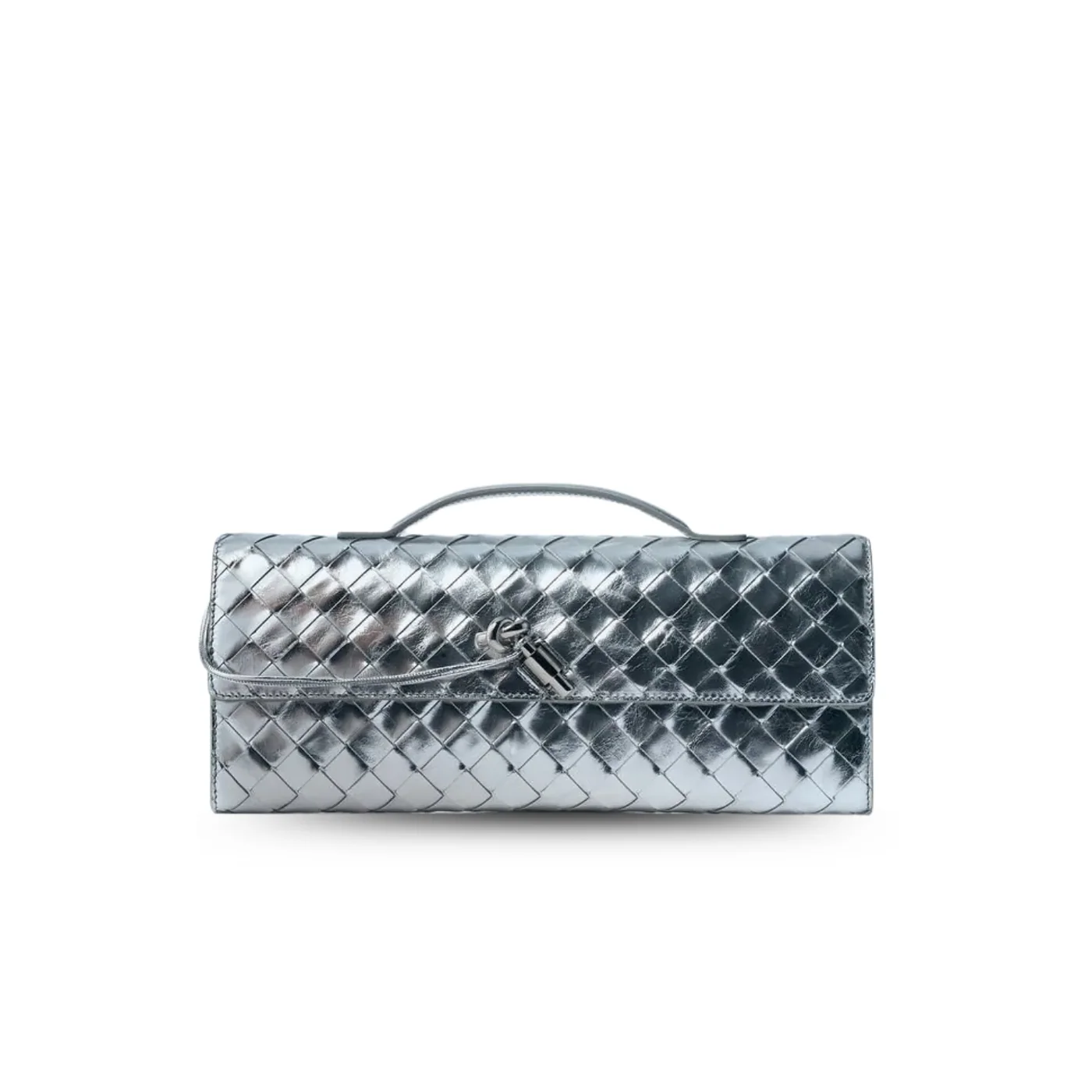 Bottega Veneta Andiamo Clutch in Silver Metallic Silver Hardware Bottega Veneta Andiamo Clutch in Silver Metallic Silver Hardware