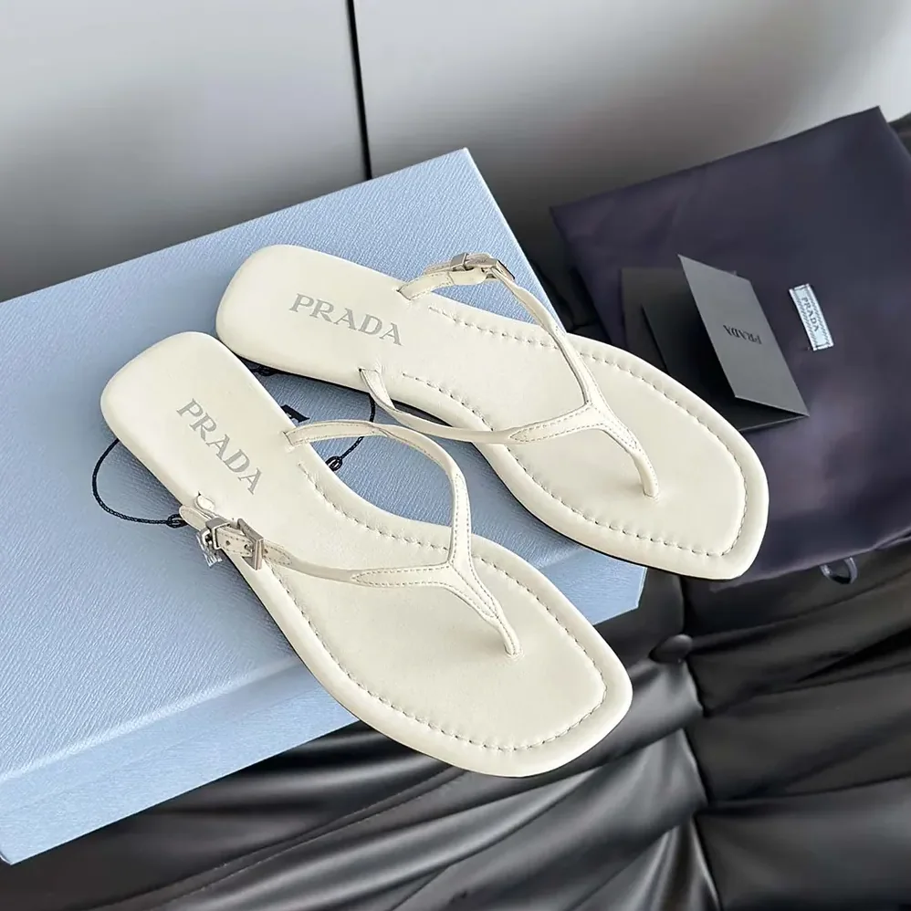 Prada Leather Thong Sandals for Women in White