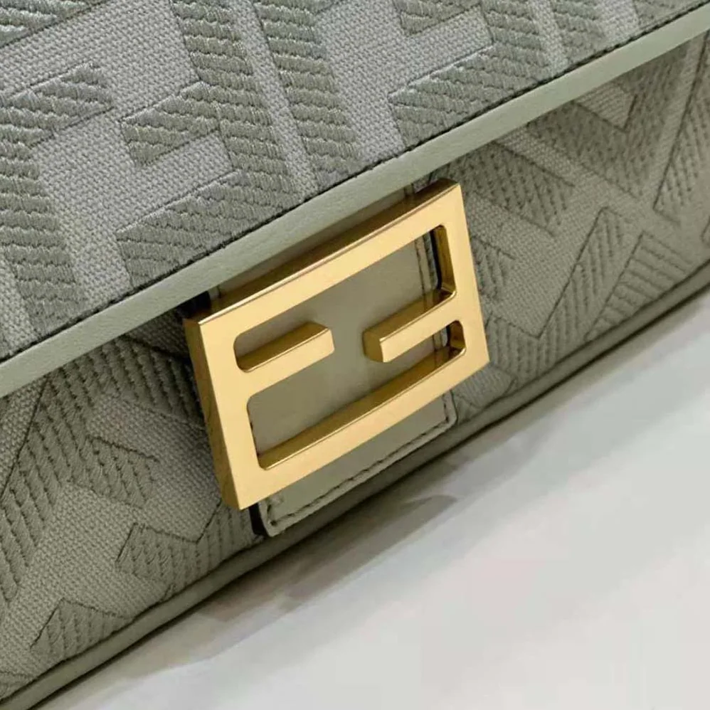 Fendi Baguette Light Green Canvas Bag with FF Embroidery for Women Fendi Baguette Light Green Canvas Bag with FF Embroidery for Women