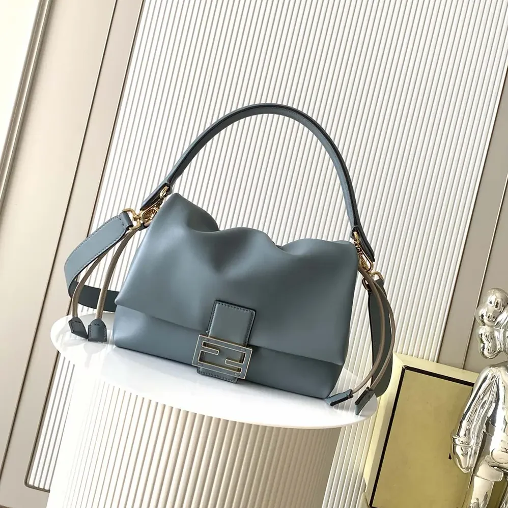 Fendi Mamma Baguette Medium Mercury Blue Nappa Leather Bag for Women Fendi Mamma Baguette Medium Mercury Blue Nappa Leather Bag for Women
