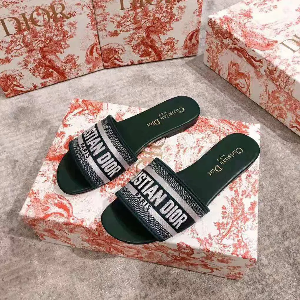 Dior Dway Embroidered Cotton Mule for Women in Green Dior Dway Embroidered Cotton Mule for Women in Green
