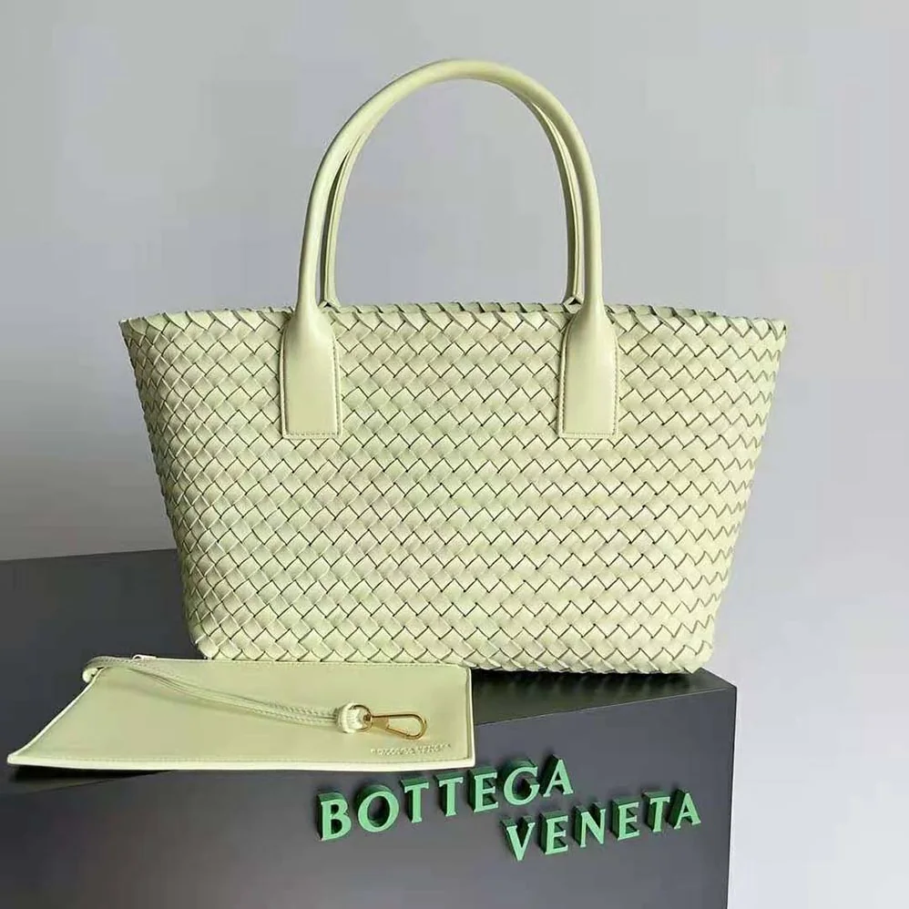 Bottega Veneta Medium Cabat Leather Tote Bag with Detachable Strap for Women in Yellow Bottega Veneta Medium Cabat Leather Tote Bag with Detachable Strap for Women in Yellow