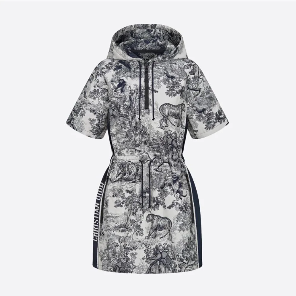 Dior Short Hooded Dress Black and White Technical Taffeta Jacquard for Women