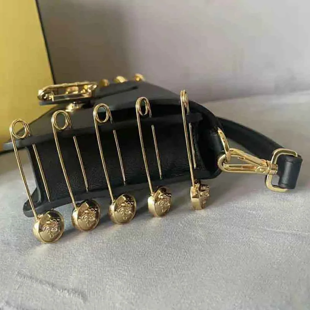 Fendi Baguette Brooch Fendace Black Leather Bag for Women