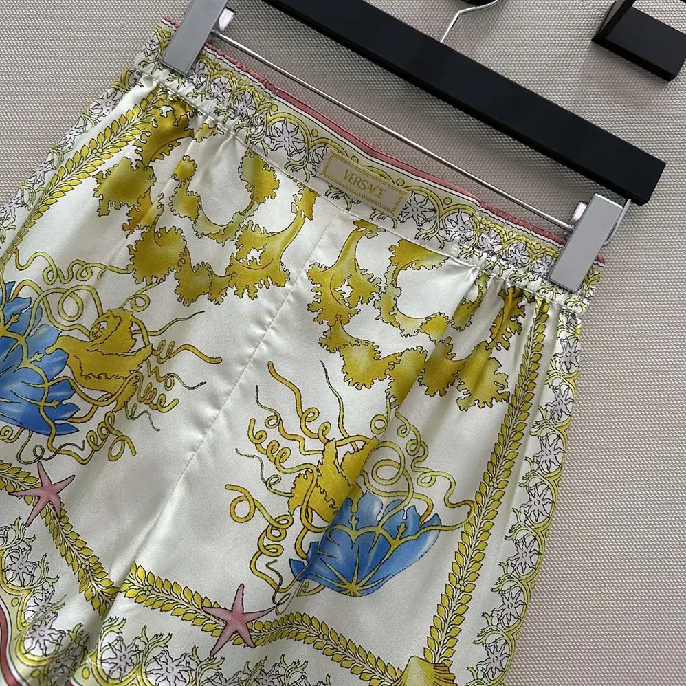 Versace Underwater Barocco Silk Shorts for Women in Yellow Versace Underwater Barocco Silk Shorts for Women in Yellow
