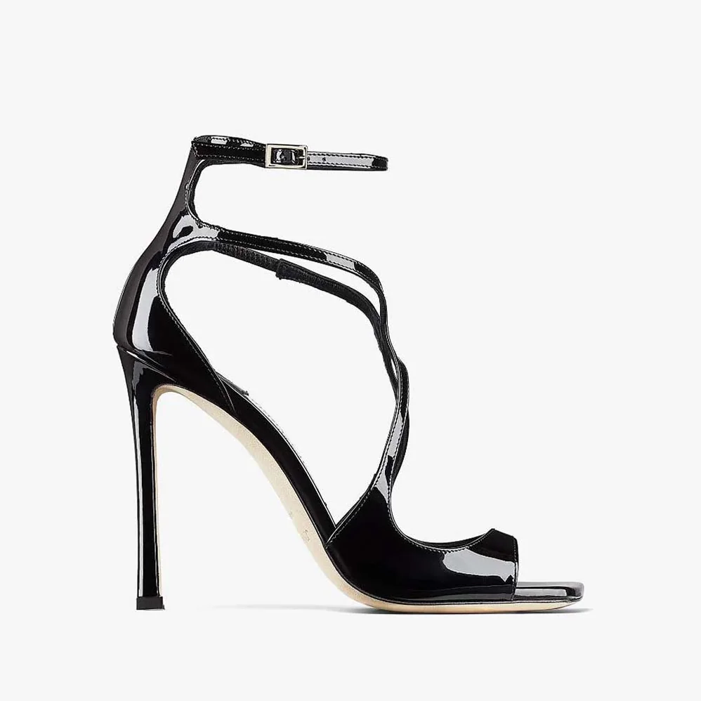 Jimmy Choo Azia 110 Black Patent Leather Sandals for Women Jimmy Choo Azia 110 Black Patent Leather Sandals for Women