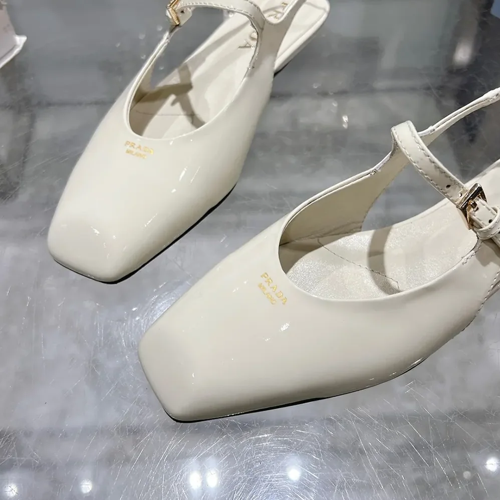 Prada Patent Leather Slingback Ballerinas for Women in White