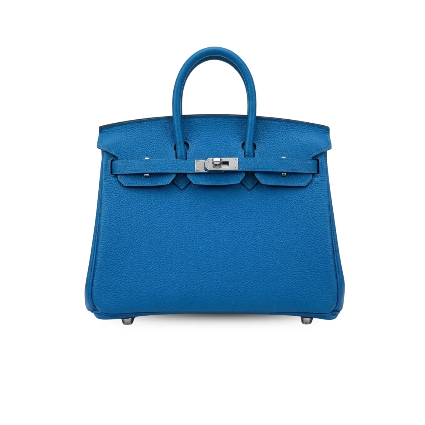 Hermes Birkin Top Handle Bag / Nata Togo Leather Blue Silver Hardware