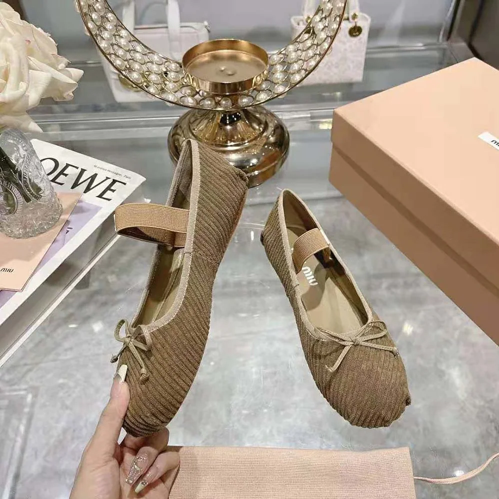 Miu Miu Corduroy Ballerinas with Knit Logo for Women Miu Miu Corduroy Ballerinas with Knit Logo for Women