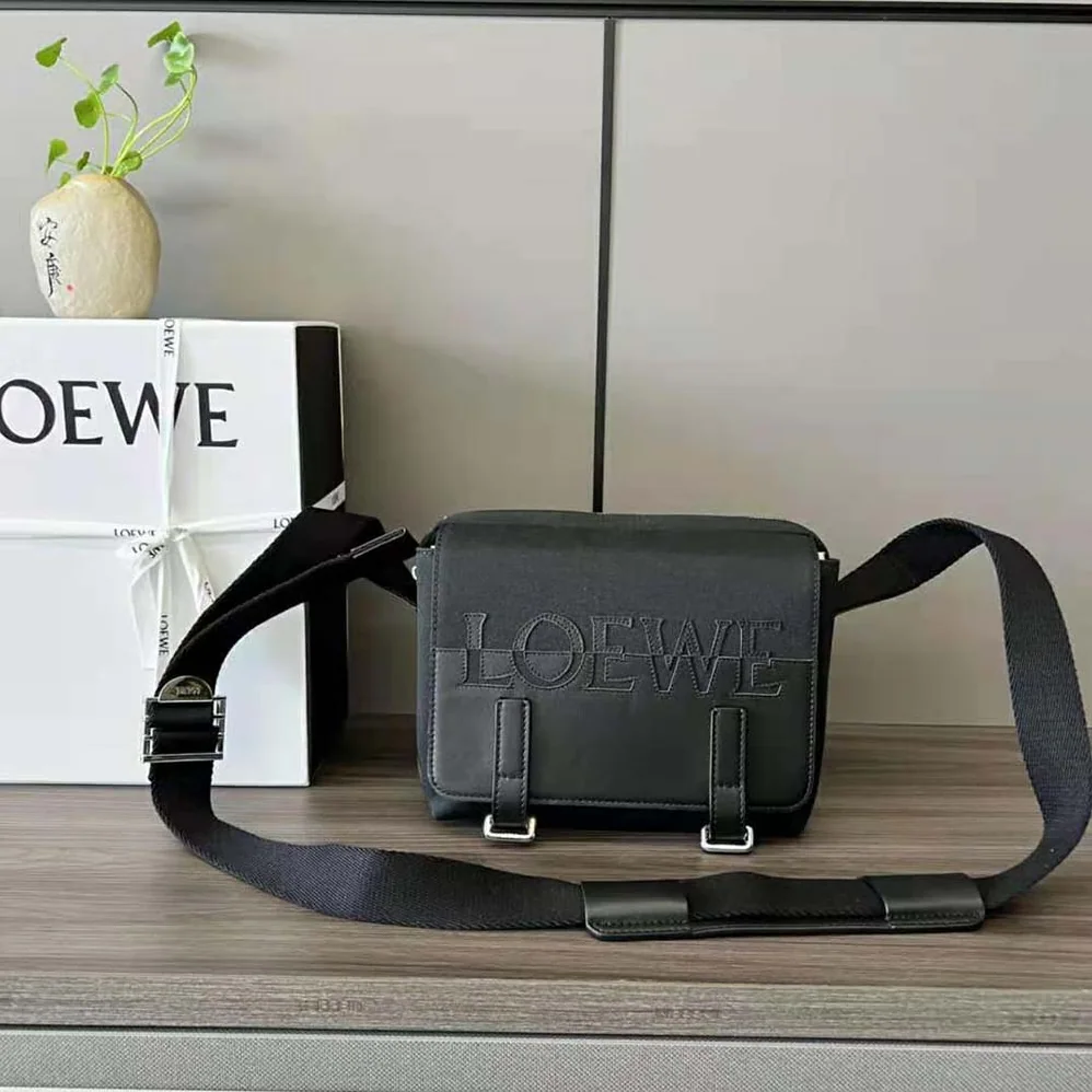 Loewe Signature XS Military Messenger Bag in Canvas and Classic Calfskin for Men Loewe Signature XS Military Messenger Bag in Canvas and Classic Calfskin for Men