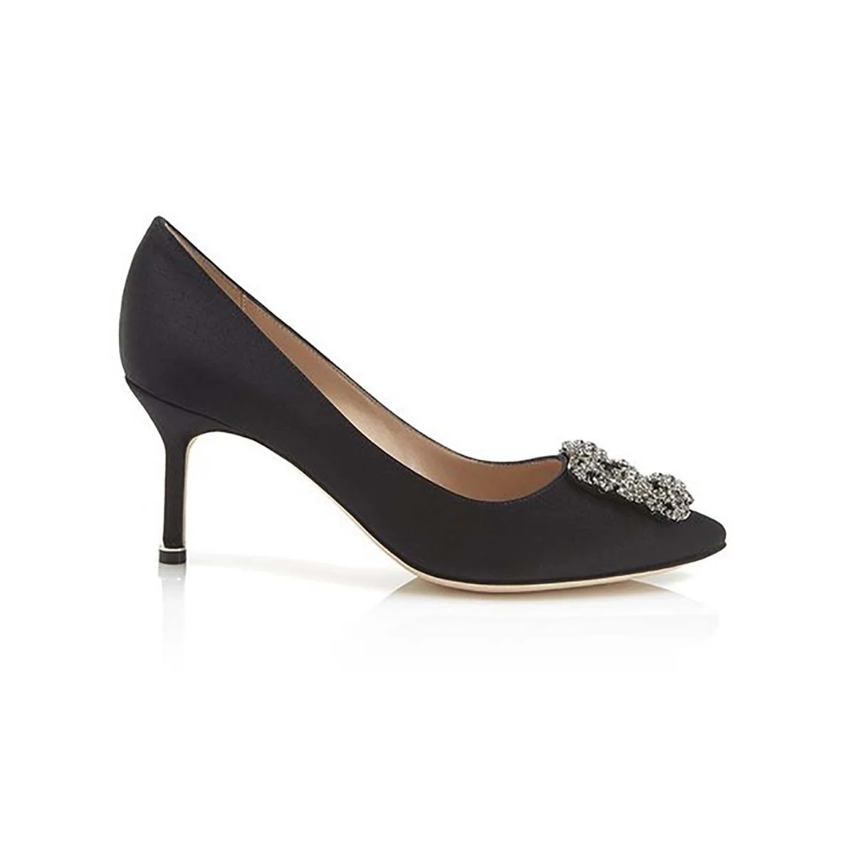 Manolo Blahnik Hangisi 70 Satin Jewel Buckled Pumps Shoes for Women in Black Manolo Blahnik Hangisi 70 Satin Jewel Buckled Pumps Shoes for Women in Black