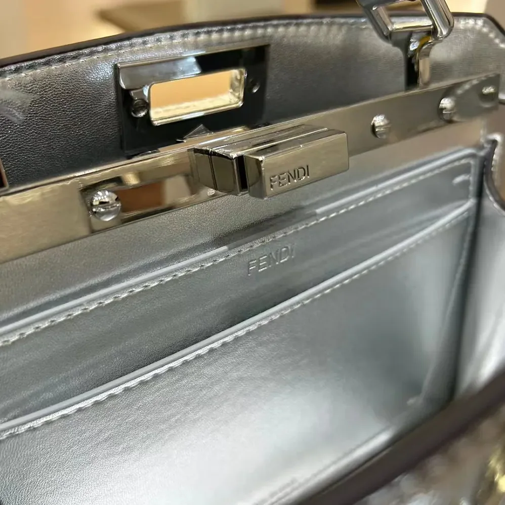 Fendi Peekaboo ISeeU Petite Small Silver Padded Nappa Leather Bag for Women Fendi Peekaboo ISeeU Petite Small Silver Padded Nappa Leather Bag for Women