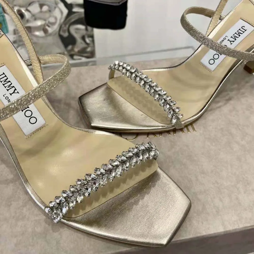 Jimmy Choo Meira 85 Platinum Lce Dusty Glitter Sandals for Women