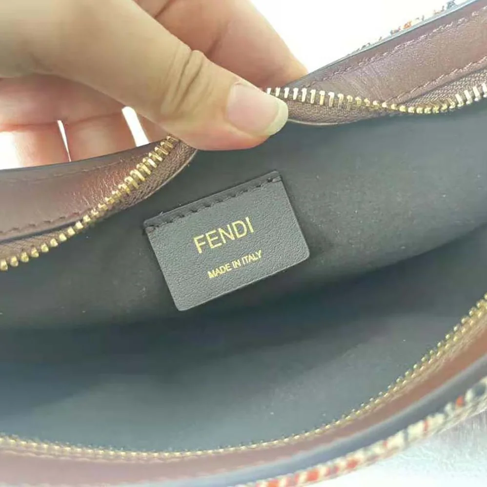 Fendi O'Lock Swing Brown Houndstooth Wool and Fox Fur Pouch for Women Fendi O'Lock Swing Brown Houndstooth Wool and Fox Fur Pouch for Women