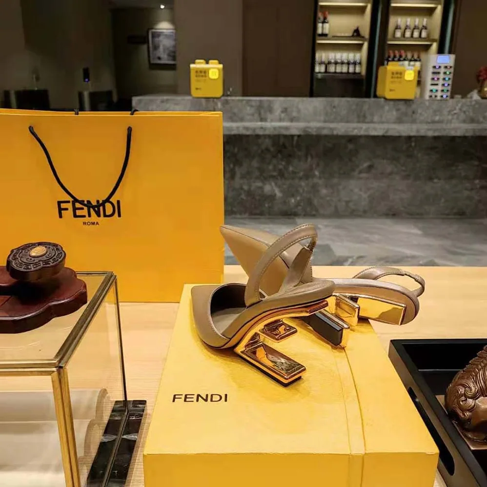 Fendi Fendi First Dove Gray Leather High for Women in Heeled Slingbacks