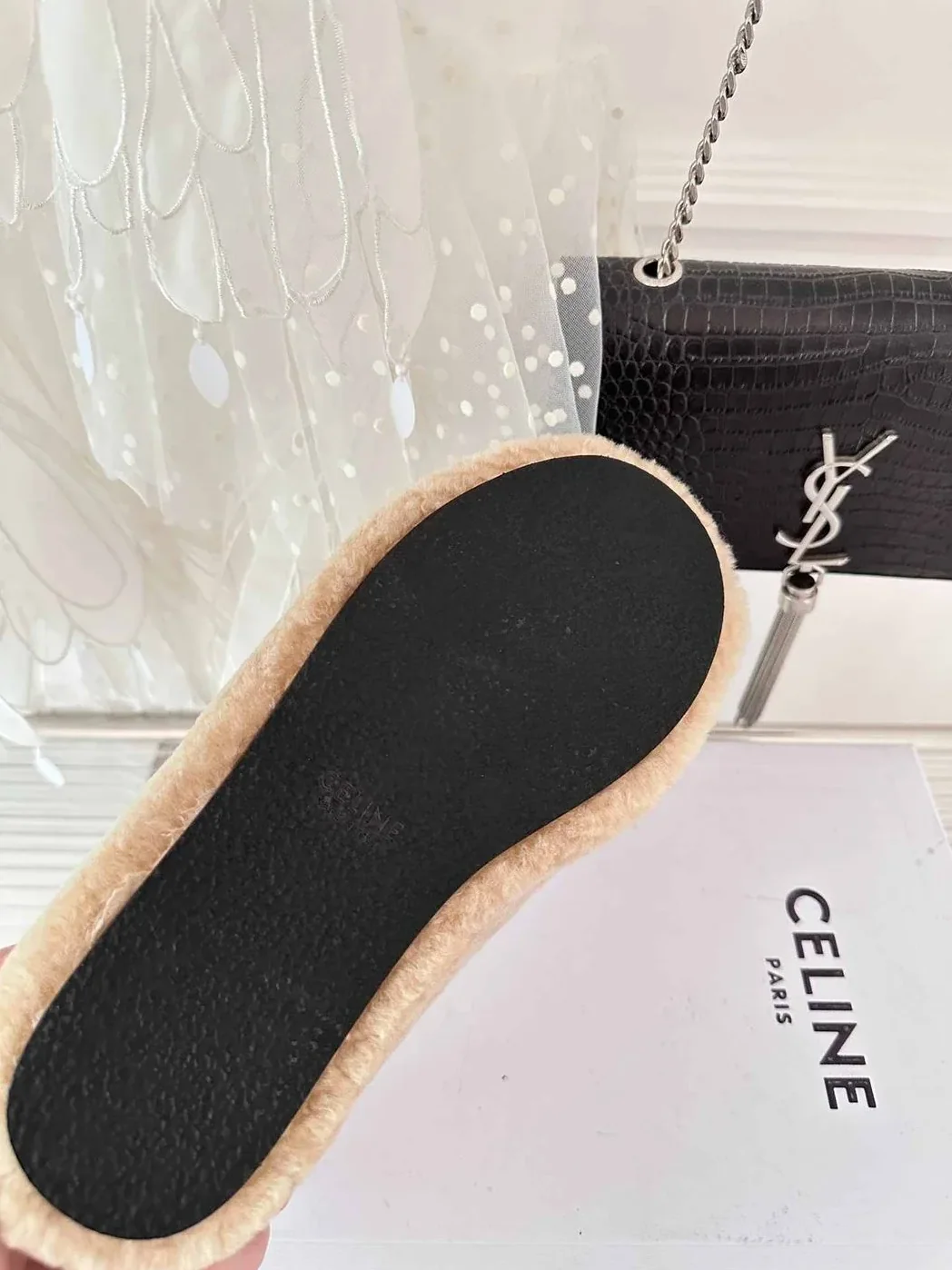 Celine Celine Fur Mule In Shearling Beige .01CR
