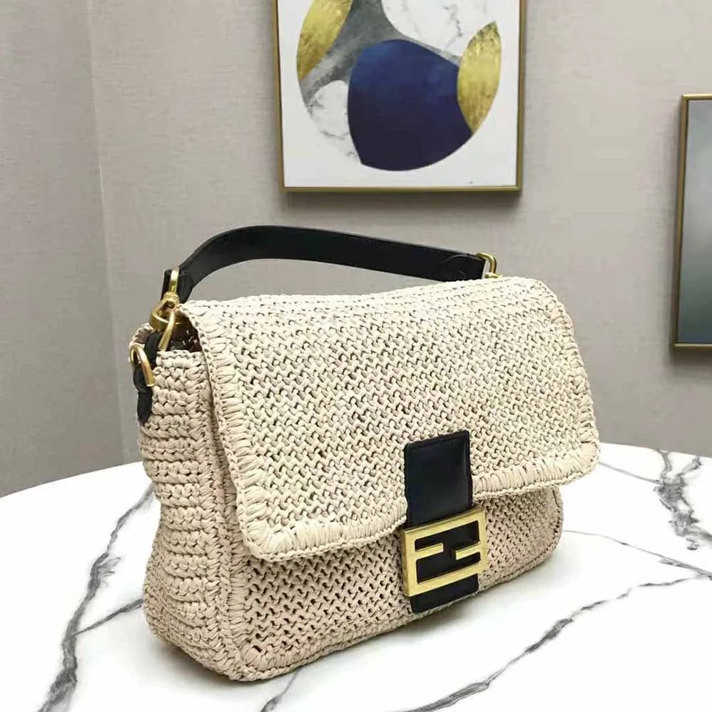 Fendi Baguette Large Natural Straw Bag for Women Fendi Baguette Large Natural Straw Bag for Women