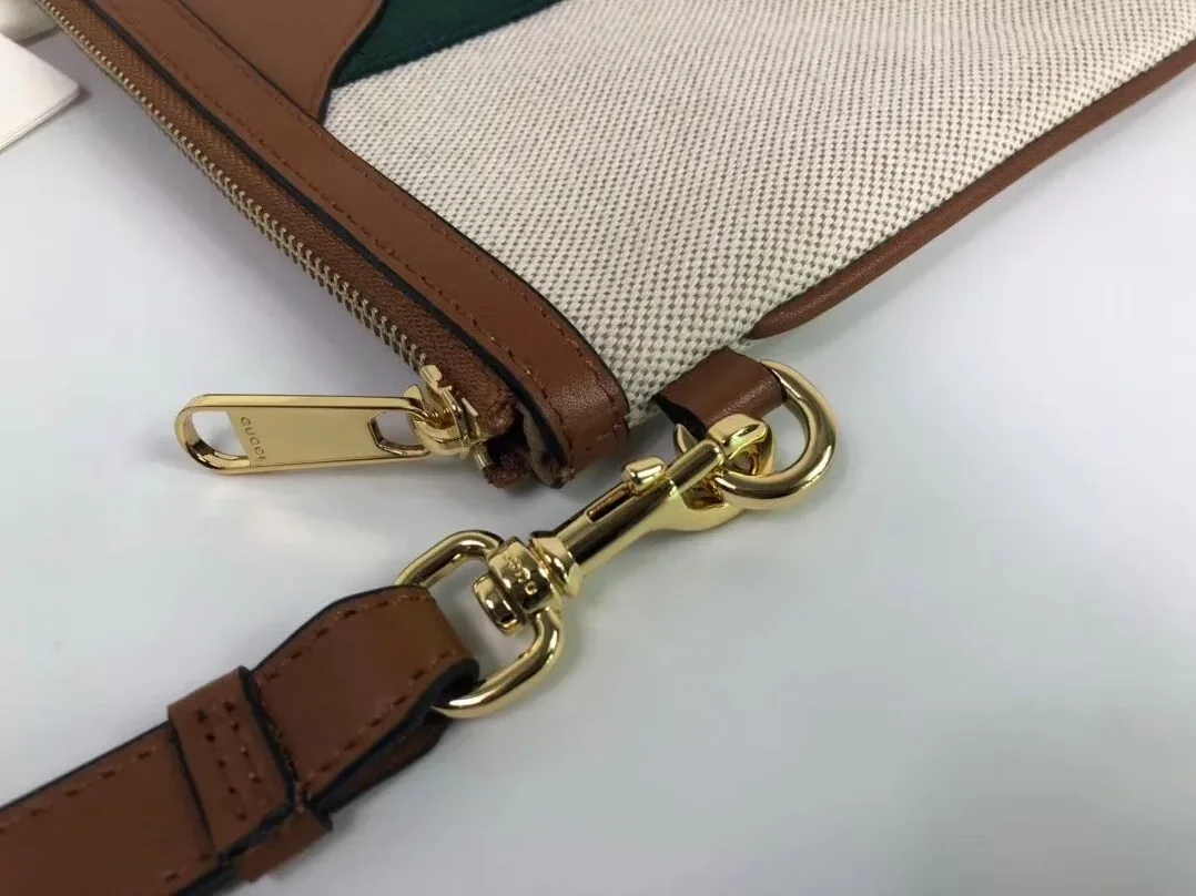 Gucci Vintage Canvas Pouch Beige Green Red Stripe , Pouch / for Men