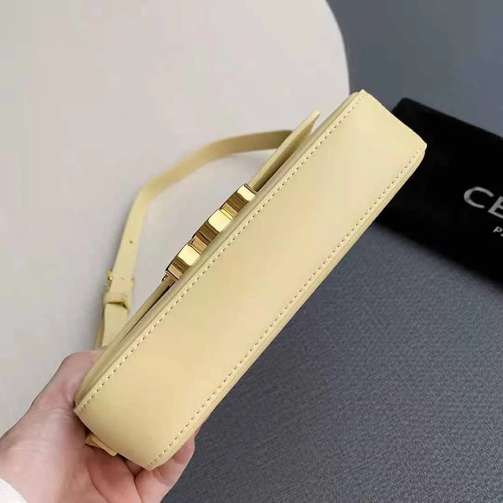 Celine Triomphe Shoulder Bag in Shiny Calfskin for Women in Yellow Celine Triomphe Shoulder Bag in Shiny Calfskin for Women in Yellow