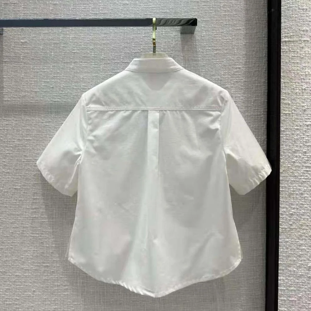Dior Short Buttoned Blouse White Cotton Denim with Saint for Women in Gall Motif