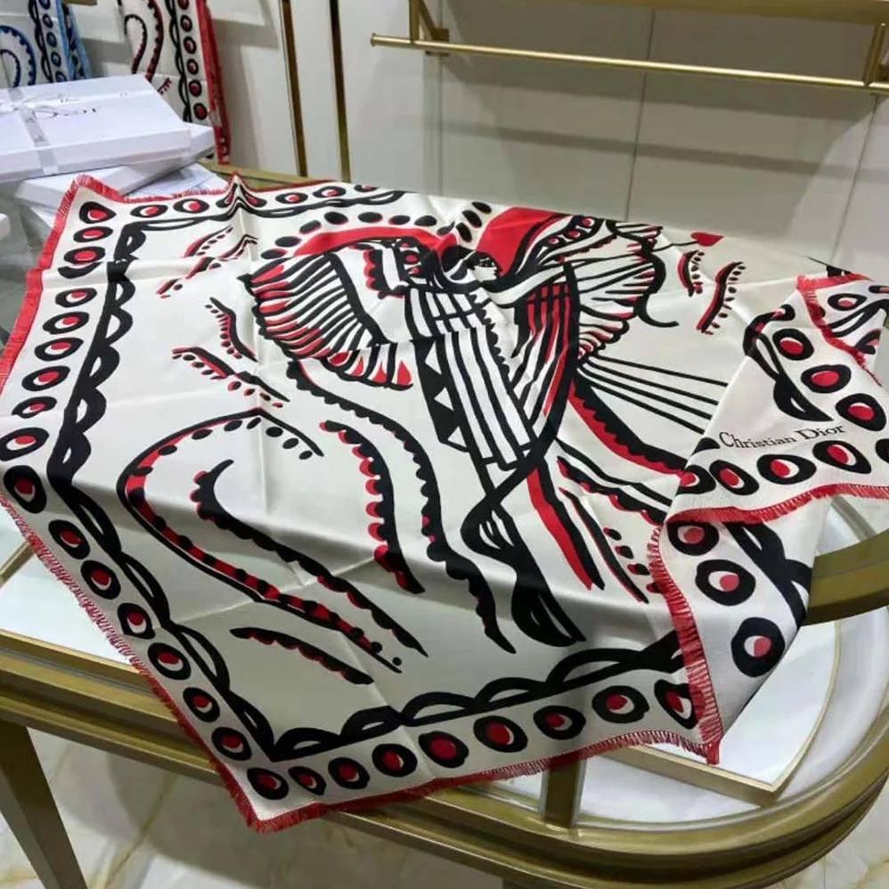 Dior Cupidon Square Scarf White Black and Red Silk Twill for Women