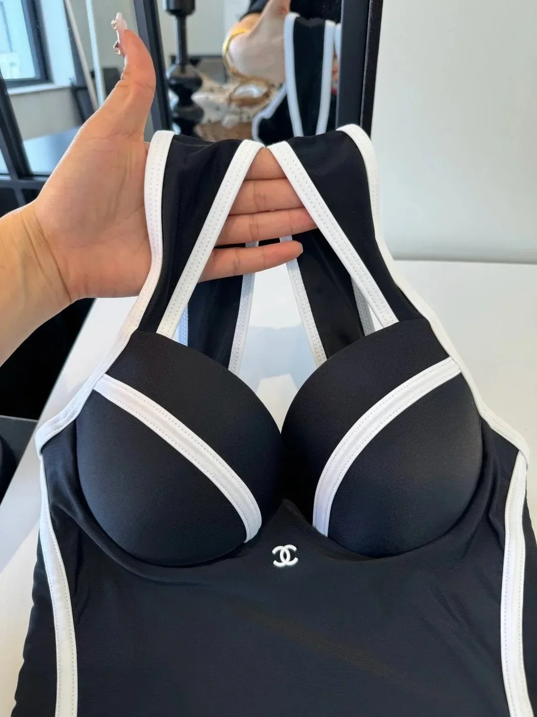 Chanel Contoured Interlocking CC One in Piece Swimsuit Black