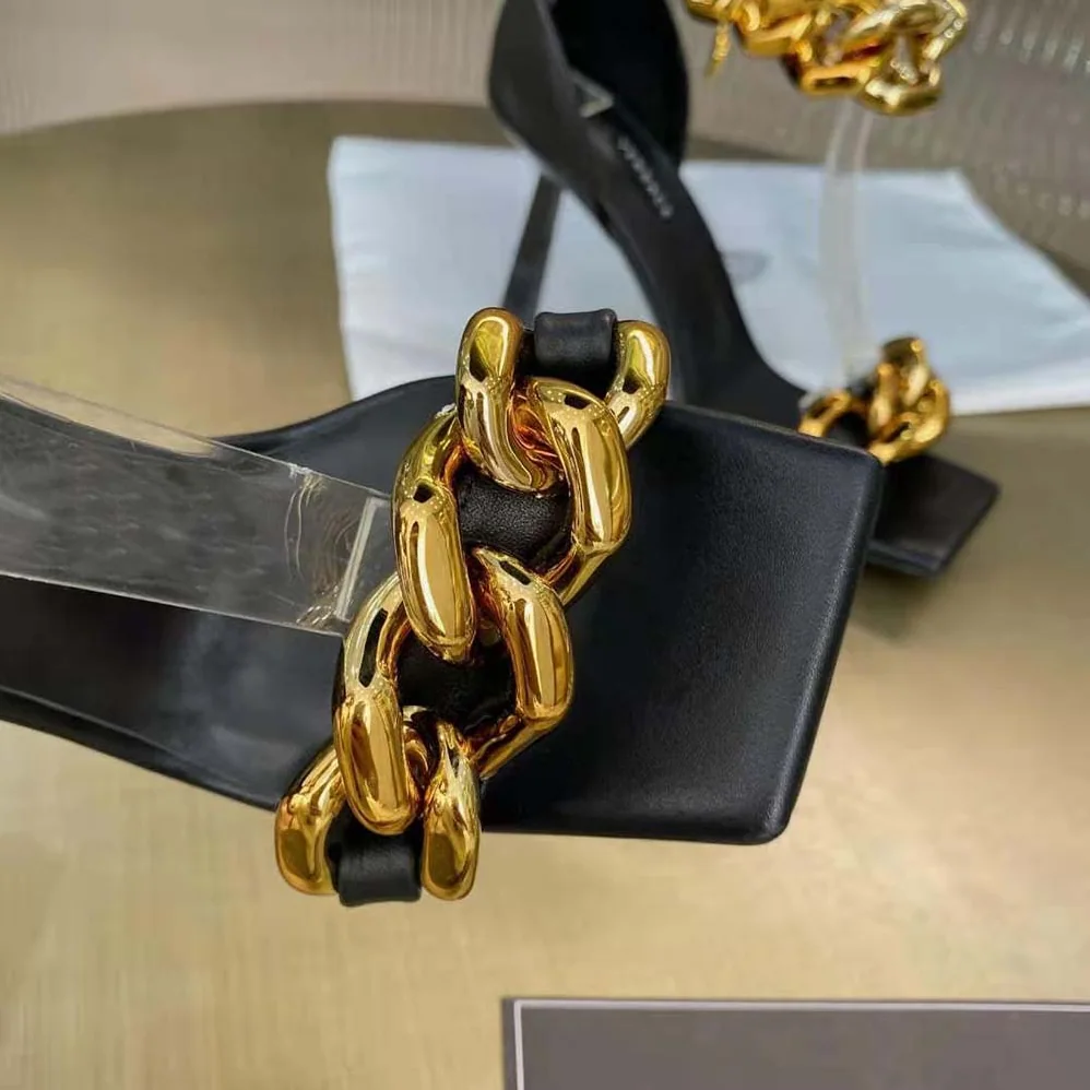 Versace Medusa Chain Nappa Leather Sandals in 11cm Heel for Women in Black