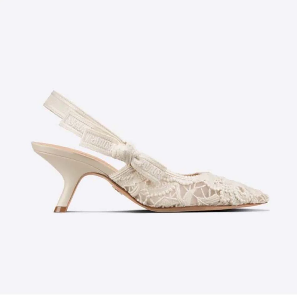 Dior J Sdior Slingback Pump White Macramé Embroidered Cotton for Women