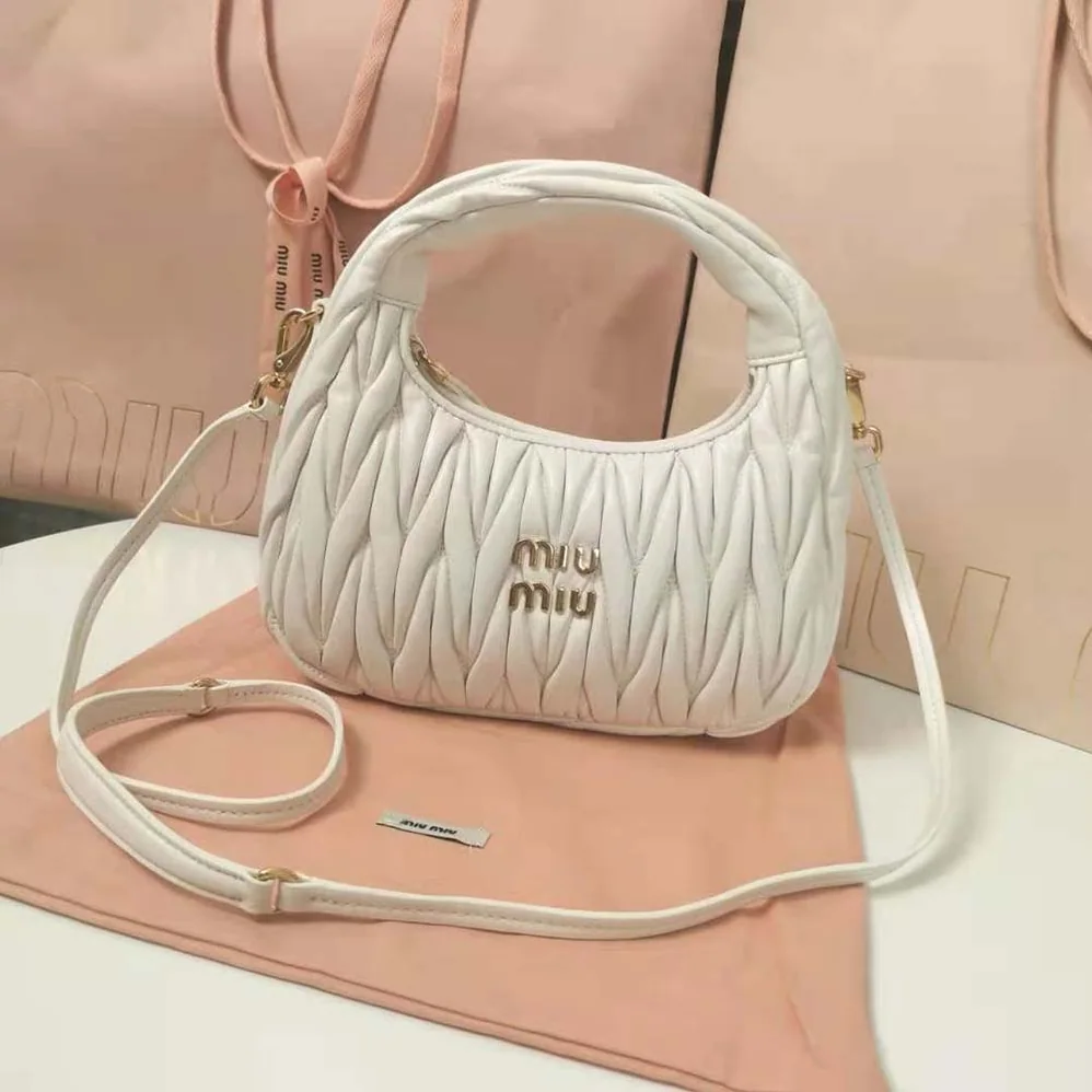 Miu Miu Wander Matelassé Nappa Leather Hobo Bag for Women in White Miu Miu Wander Matelassé Nappa Leather Hobo Bag for Women in White