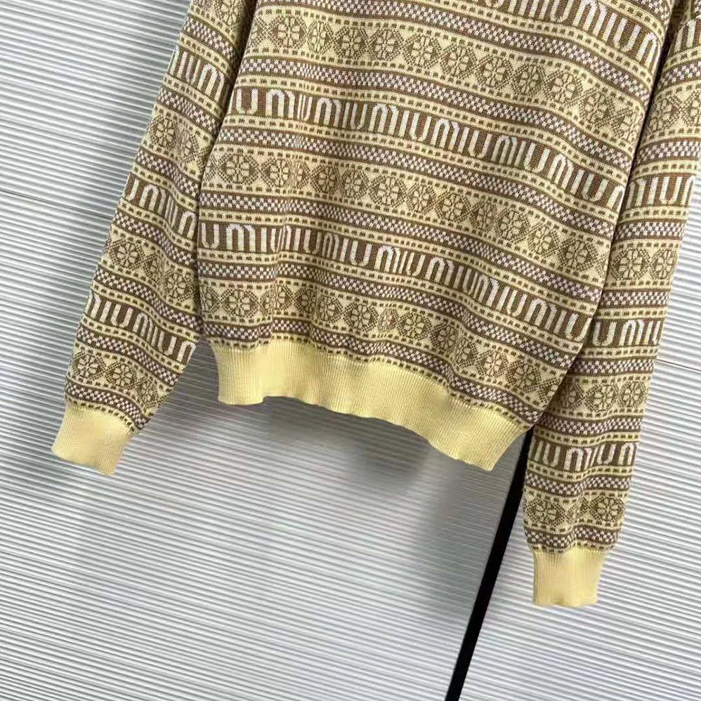 Miu Miu Wool Sweater with Jacquard Logo for Women in Yellow