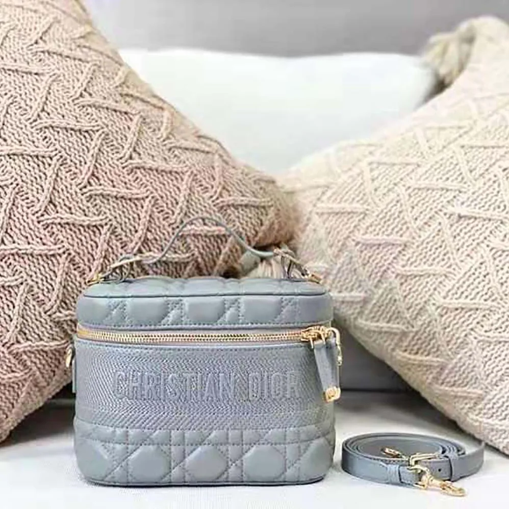 Dior Small Diortravel Vanity Case Cannage Lambskin for Women in Silver Dior Small Diortravel Vanity Case Cannage Lambskin for Women in Silver