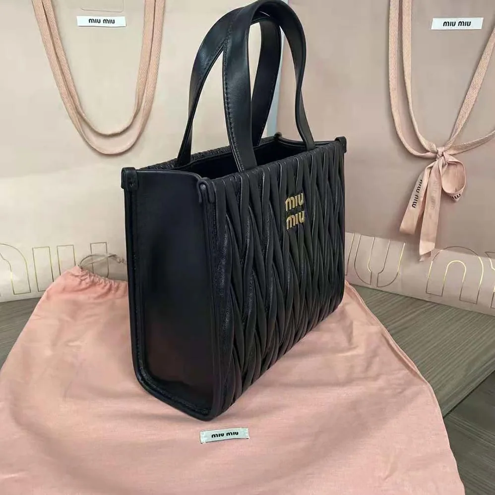 Miu Miu Matelassé Nappa Leather Tote for Women in Black
