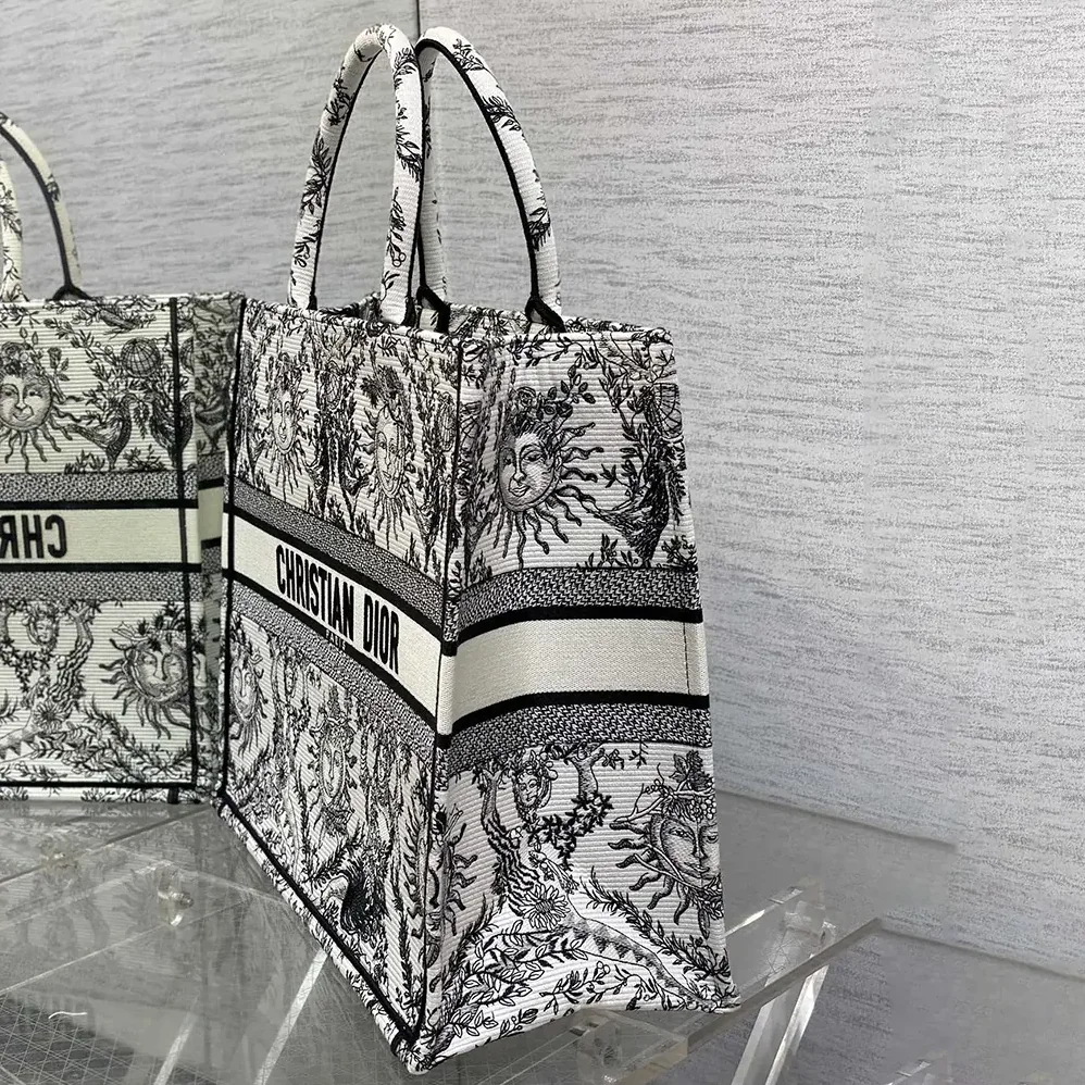 Dior Large Dior Book Tote White and Black Toile de Jouy Soleil Embroidery for Women Dior Large Dior Book Tote White and Black Toile de Jouy Soleil Embroidery for Women