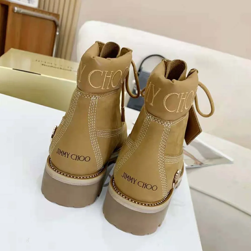 Jimmy Choo JC X Timberland/F Wheat Nubuck Leather Boots with Gold Glitter for Women